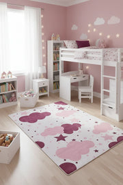 Bulut Yıldız Pembe Krem Çocuk Halısı-Pera Halı