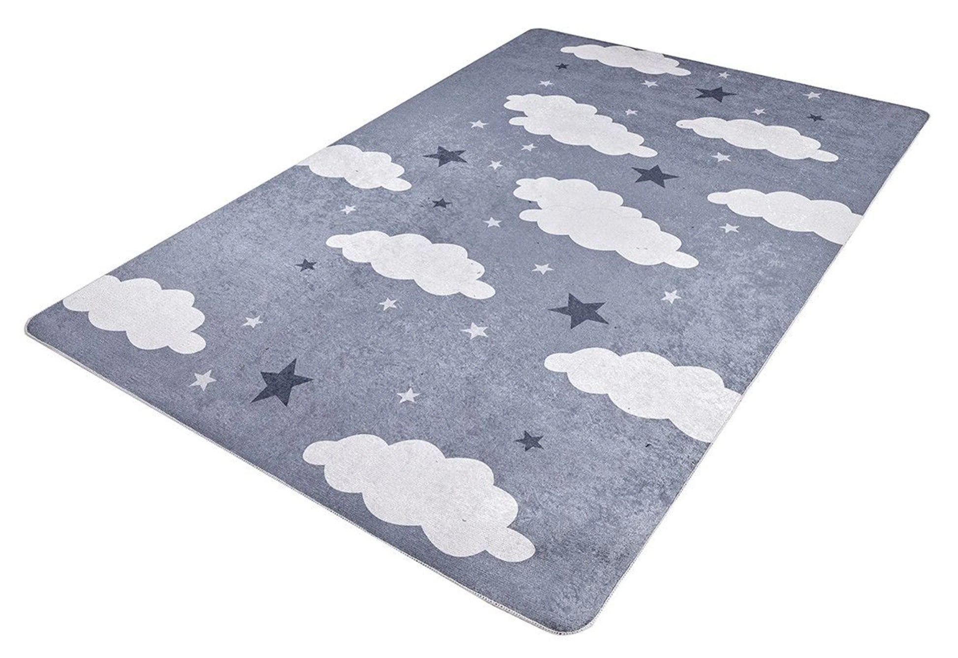 Bulut ve Yıldız Desenli Gri Çocuk Halısı-Pera Halı