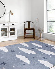 Bulut ve Yıldız Desenli Gri Çocuk Halısı-Pera Halı