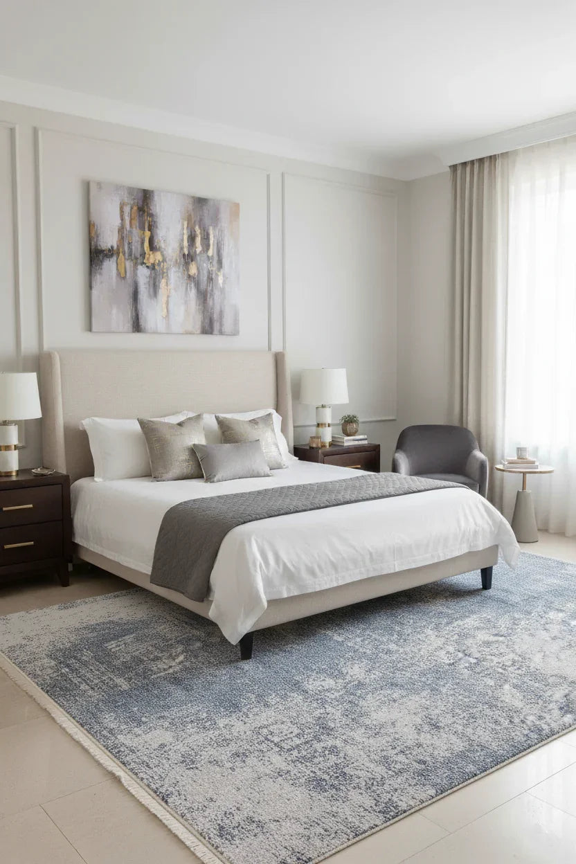 Buz Mavisi ve Beyaz Soyut Sanat Halısı-Pera Halı