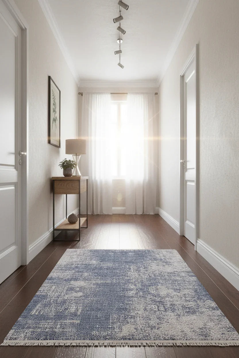 Buz Mavisi ve Beyaz Soyut Sanat Halısı-Pera Halı