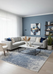 Buz Mavisi ve Beyaz Soyut Sanat Halısı-Pera Halı