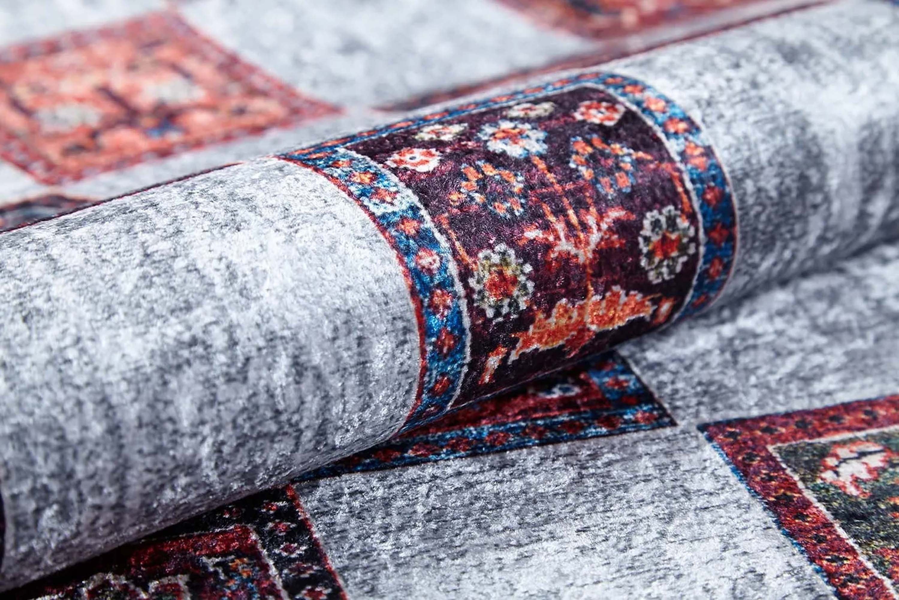 Bej Pembe Gri Geometrik Desenli Halı - Pera Halı