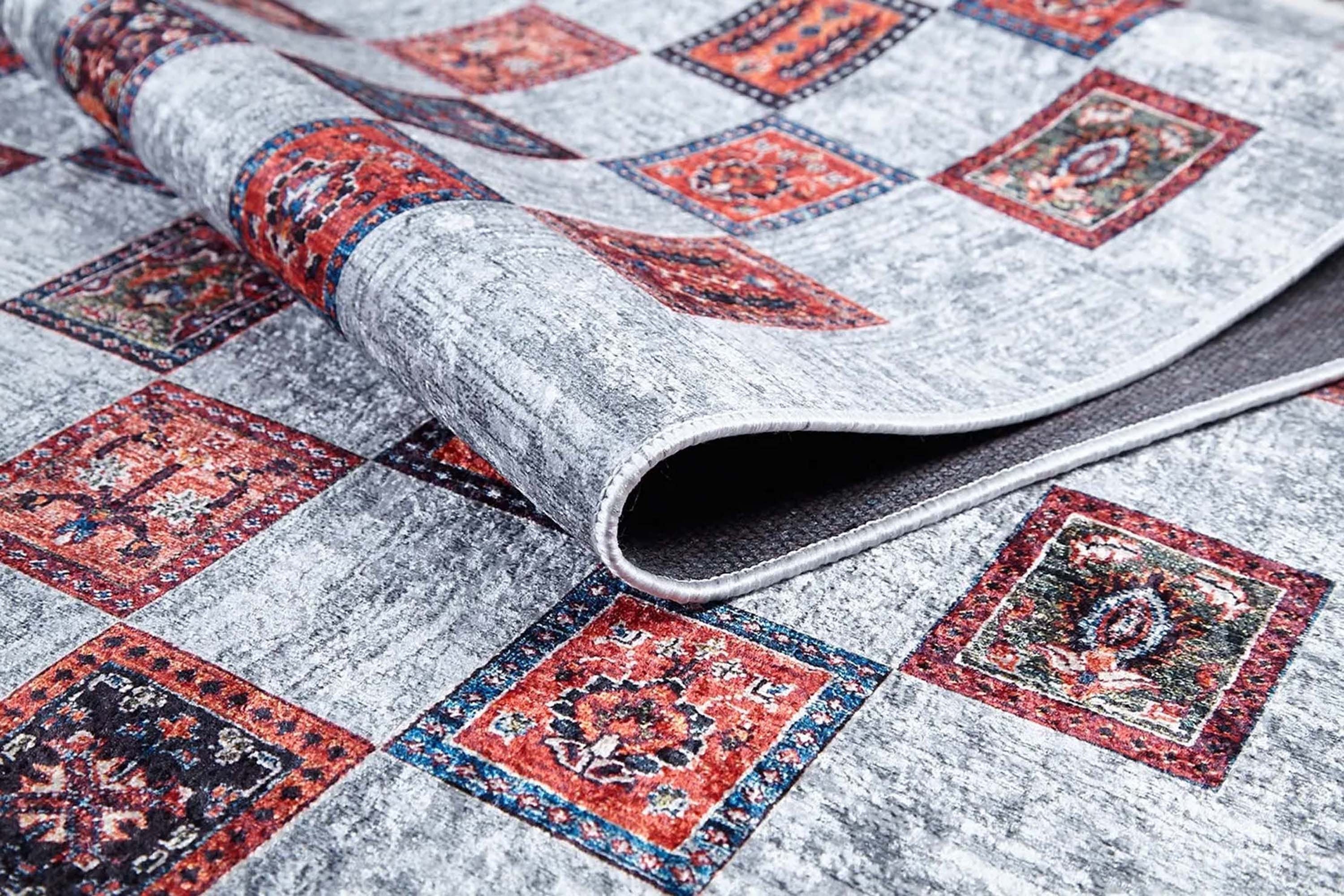 Bej Pembe Gri Geometrik Desenli Halı - Pera Halı
