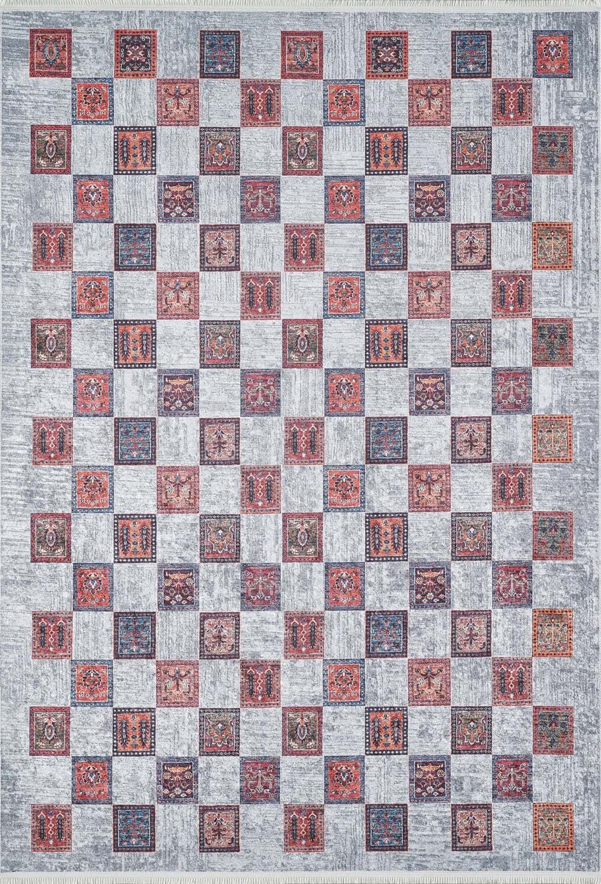 Bej Pembe Gri Geometrik Desenli Halı - Pera Halı