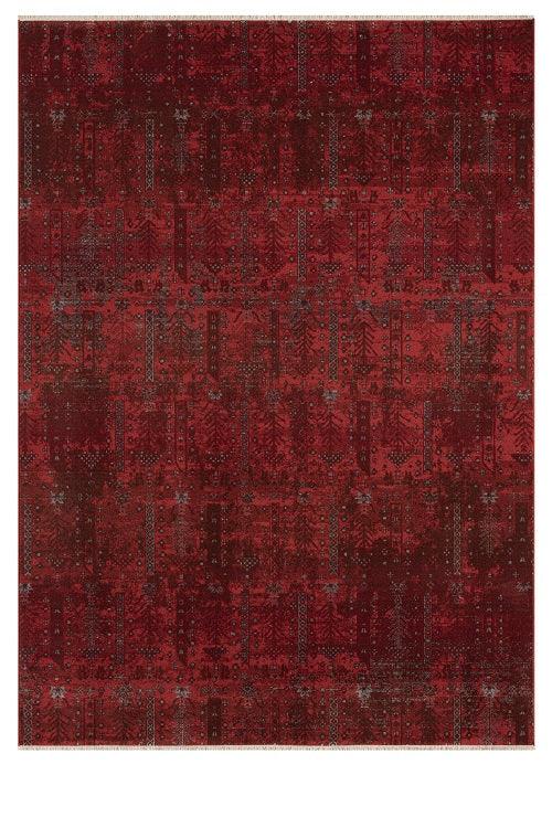 Canlı Bordo Kırmızı Otantik Ağaç Motifli Vintage Halı