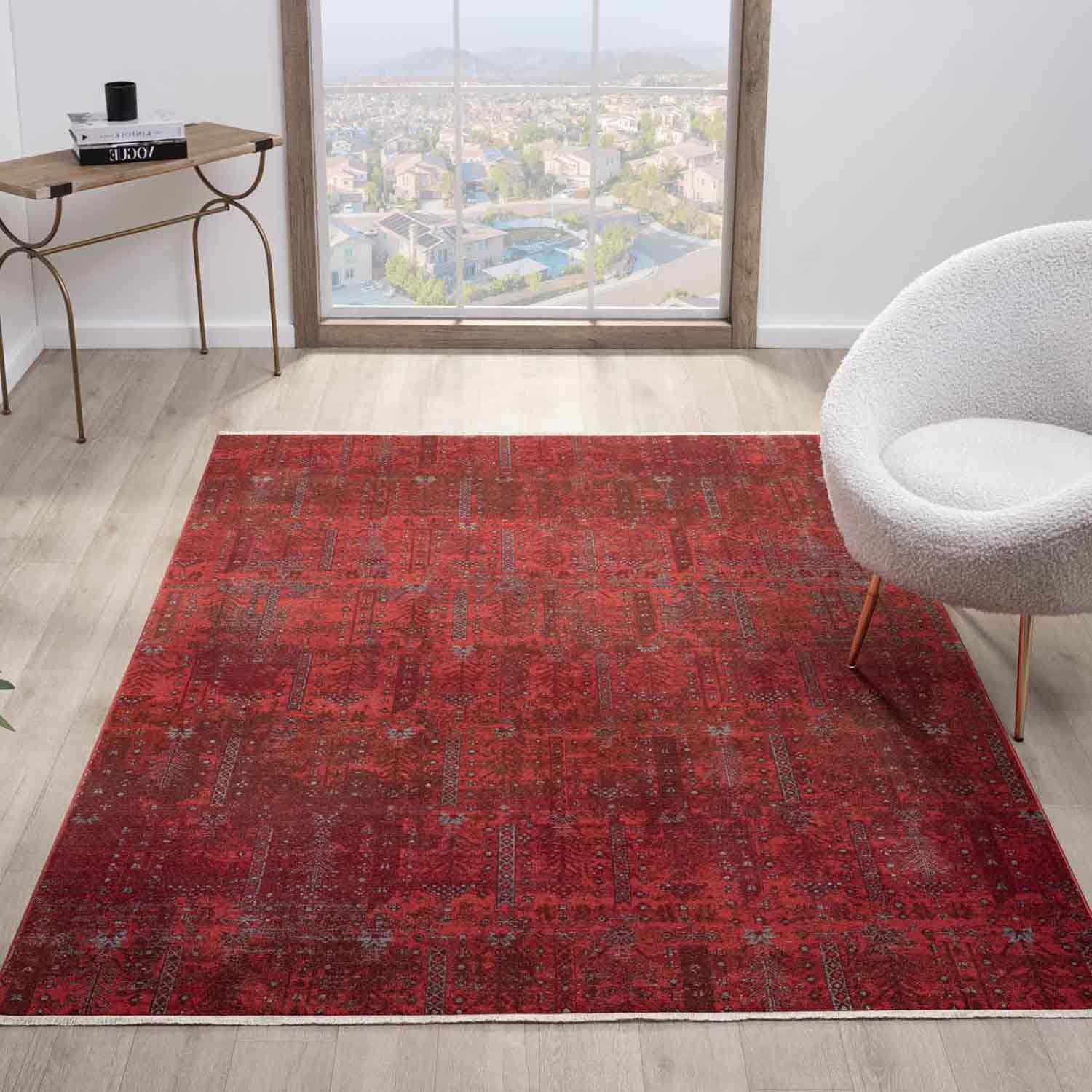 Canlı Bordo Kırmızı Otantik Ağaç Motifli Vintage Halı-Pera Halı