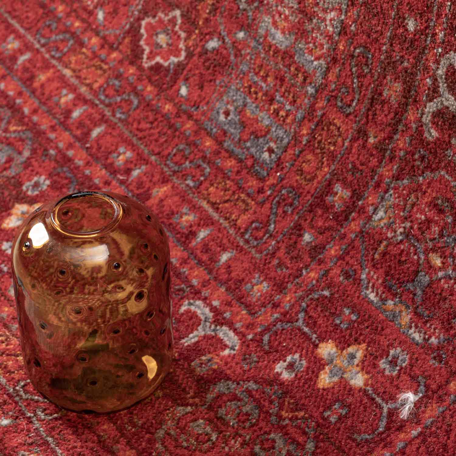 Canlı Bordo Kırmızı Otantik Geometrik Vintage Halı-Pera Halı