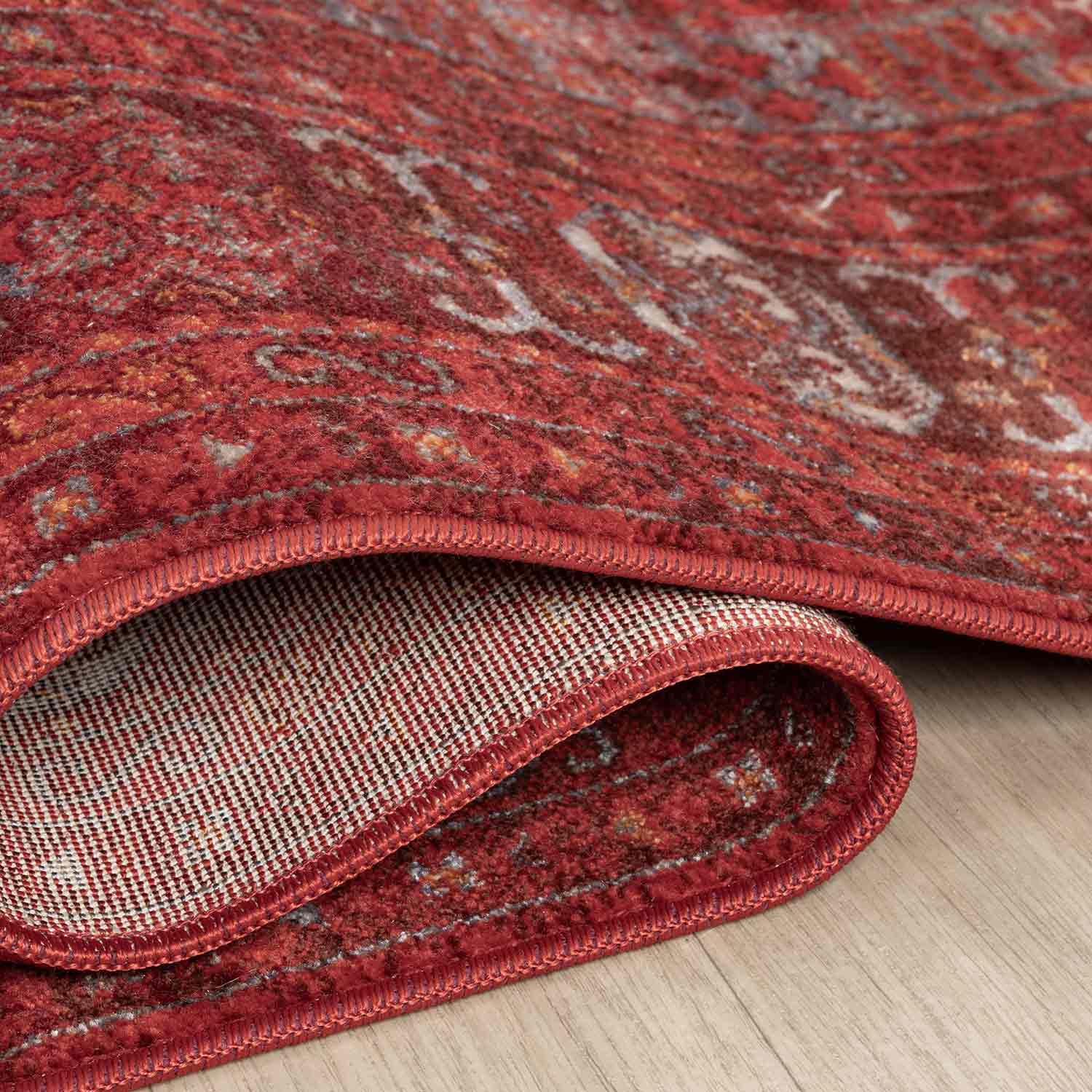 Canlı Bordo Kırmızı Otantik Geometrik Vintage Halı-Pera Halı