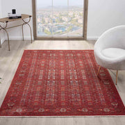 Canlı Bordo Kırmızı Otantik Geometrik Vintage Halı-Pera Halı
