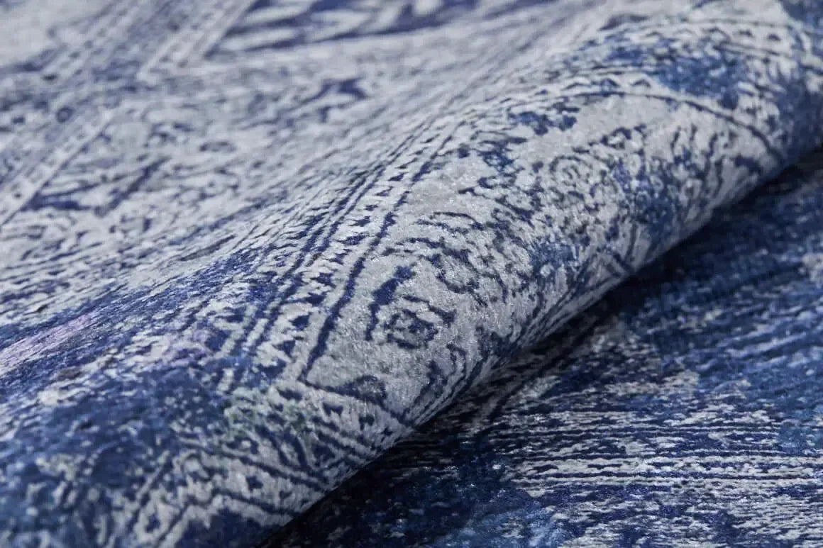 Canlı Mavi Beyaz Modern Geometrik Halı