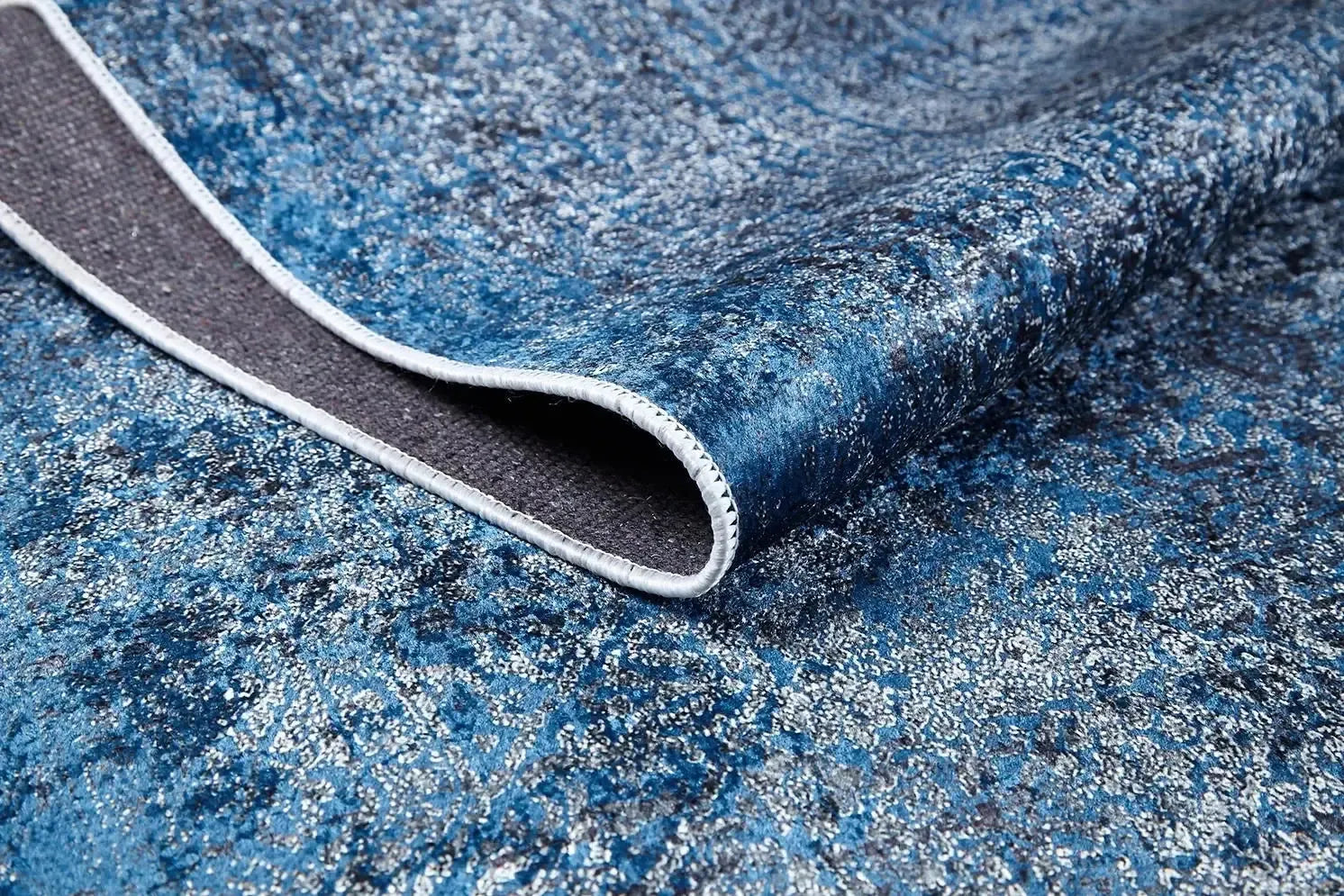 Canlı Mavi Gri Eskitme Yıkanabilir Halı-Pera Halı