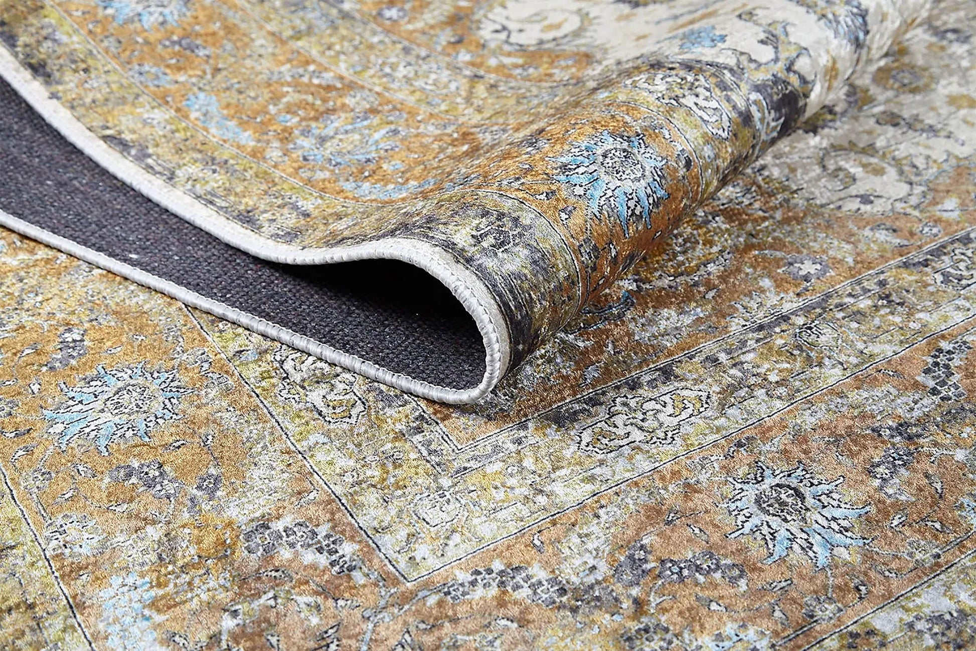 Çiçek Desenli Geleneksel Sarı Vintage Halı-Pera Halı