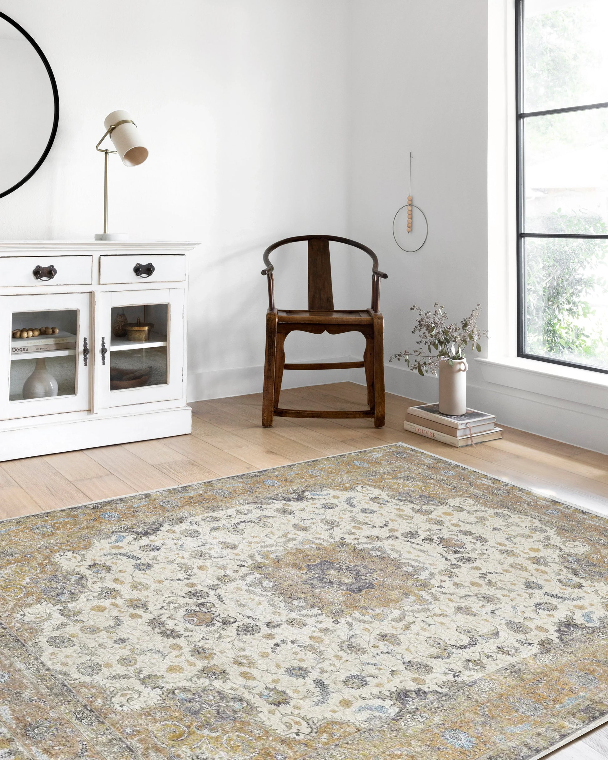 Çiçek Desenli Geleneksel Sarı Vintage Halı-Pera Halı