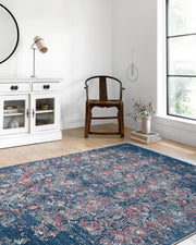 Çiçek Desenli Turkuaz Mavi Vintage Halı-Pera Halı