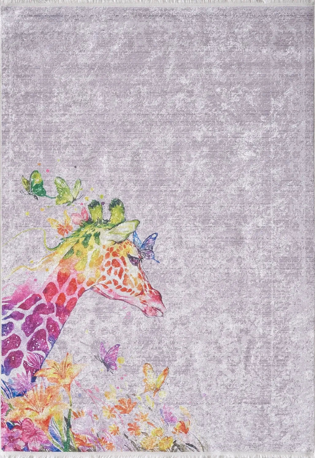 Çocuk Odası Yıkanabilir Sulu Boya Zürafa Desenli Halı-Pera Halı