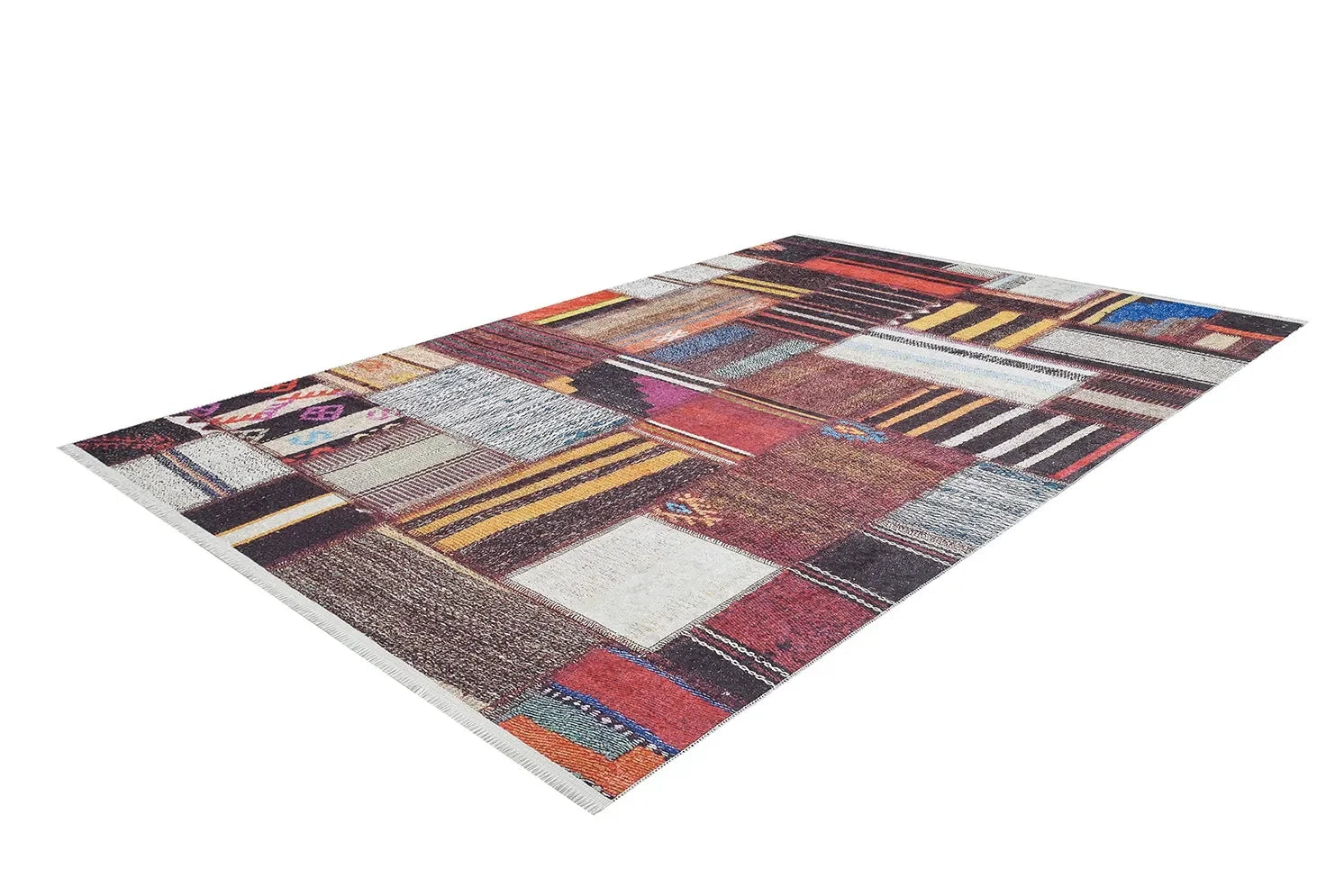 Çok Renkli Canlı Etnik Kilim Patchwork Halı-Pera Halı
