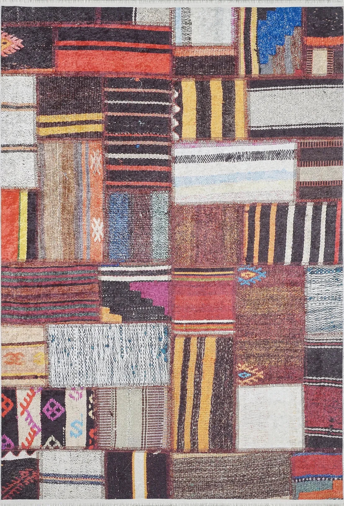 Çok Renkli Canlı Etnik Kilim Patchwork Halı-Pera Halı
