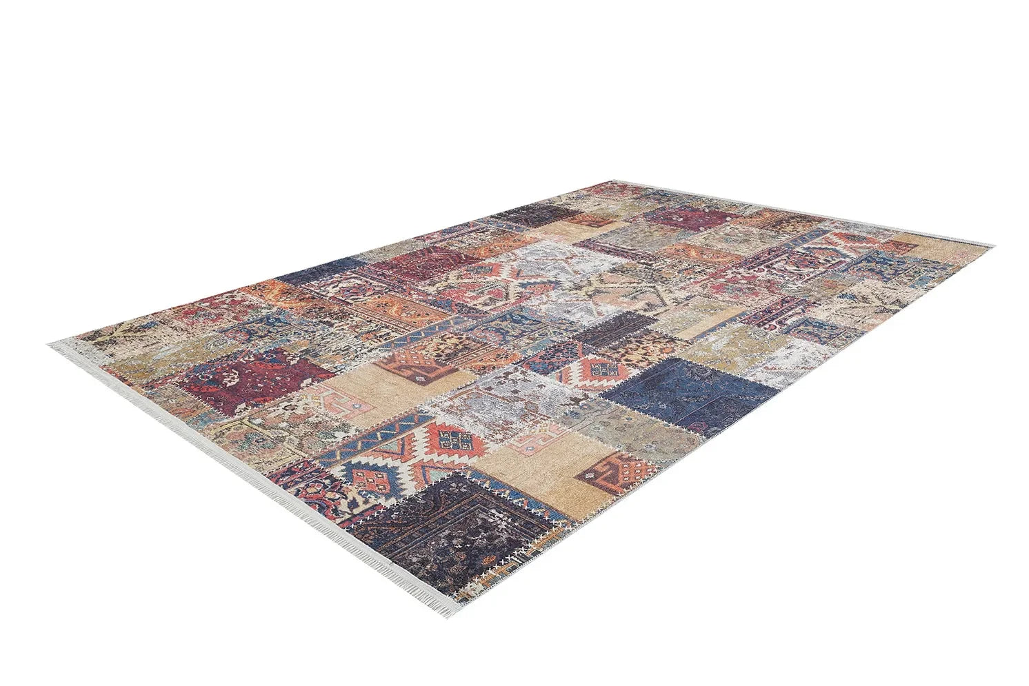 Çok Renkli Eskitme Desenli Patchwork Halı-Pera Halı