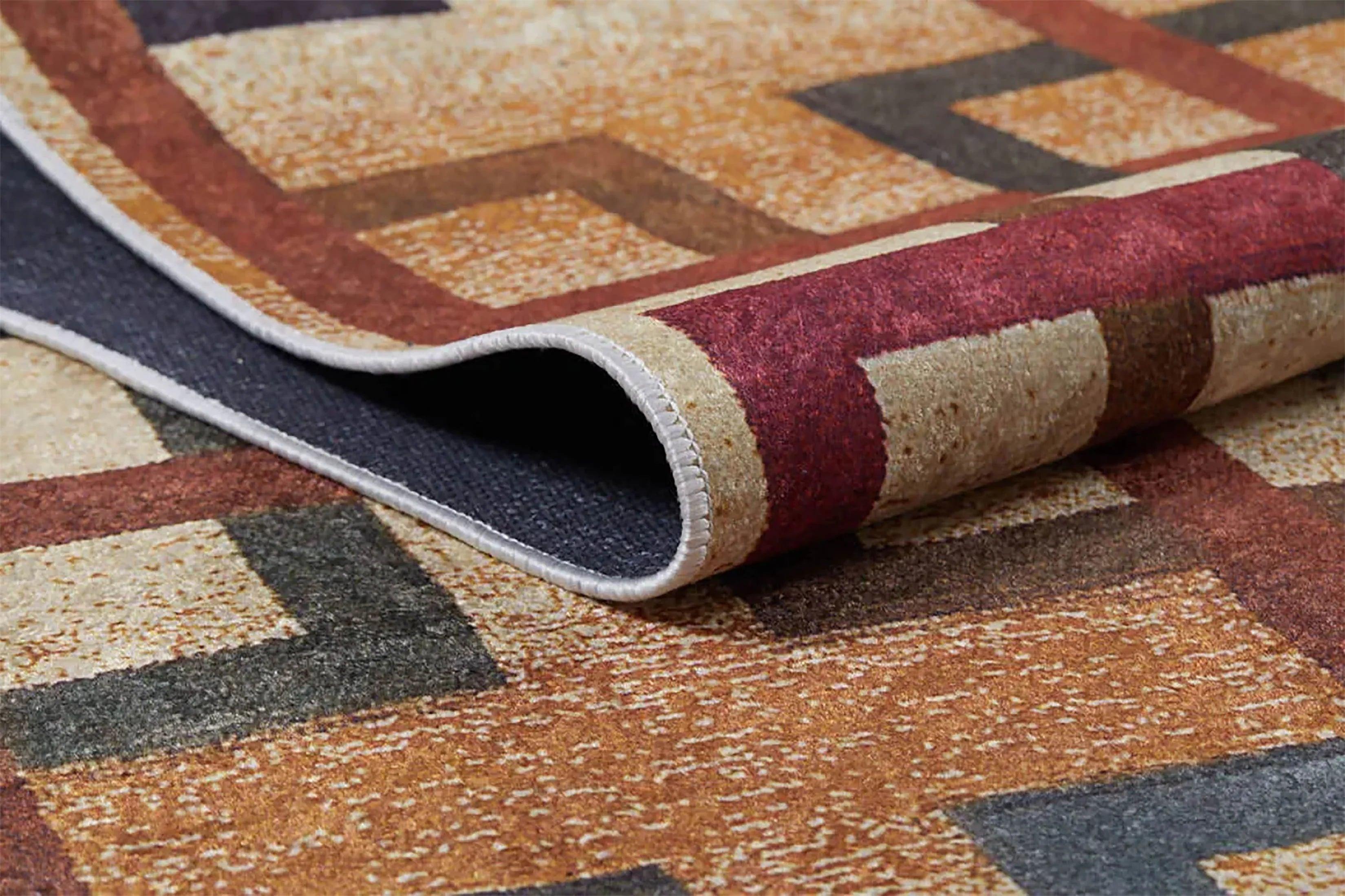 Çok Renkli Geometrik Kare Desenli Halı-Pera Halı