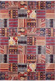 Çok Renkli Kırmızı Kahve Kilim Patchwork Halı-Pera Halı