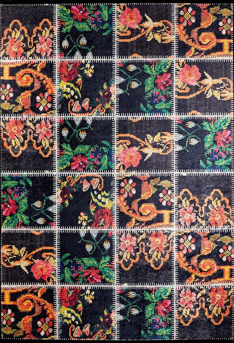 Çok Renkli Klasik Çiçekli Patchwork Halı-Pera Halı