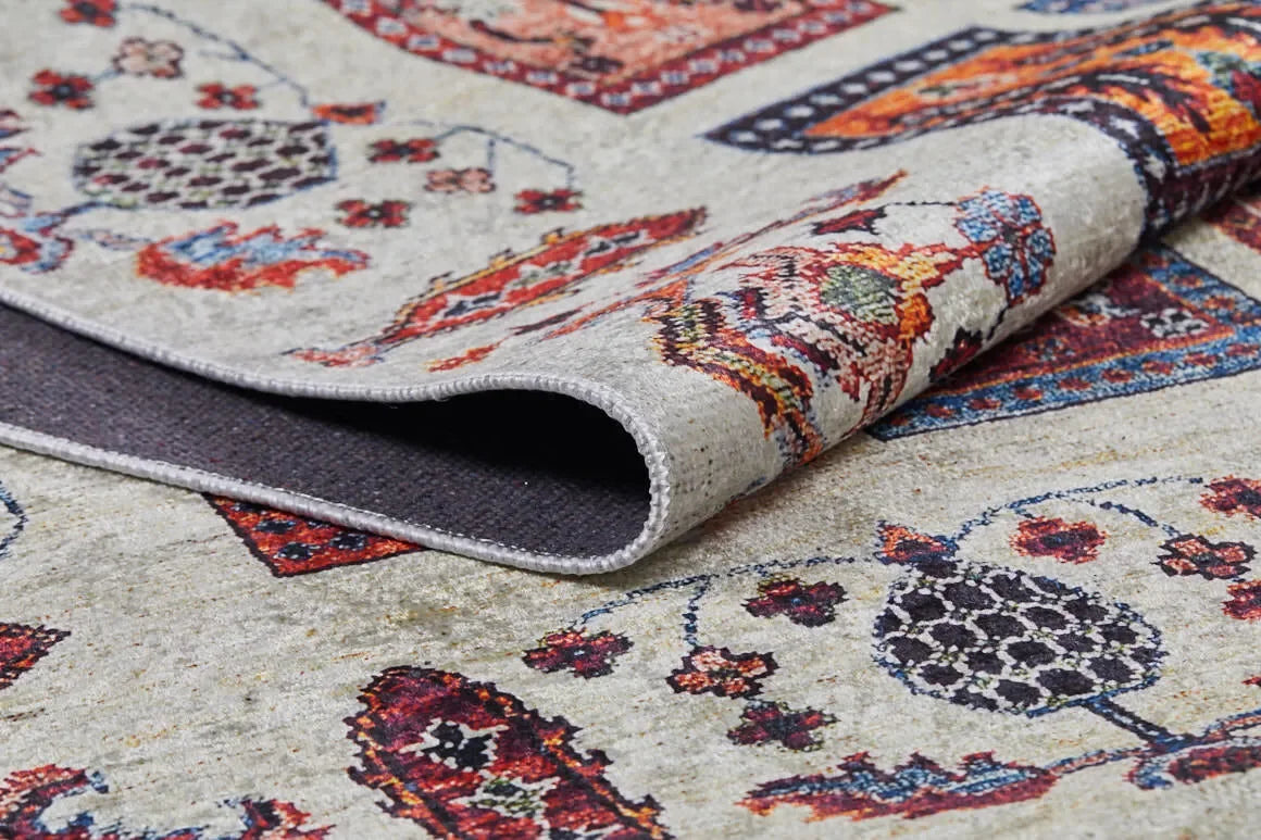 Çok Renkli Otantik Motifli Kareli Patchwork Halı-Pera Halı