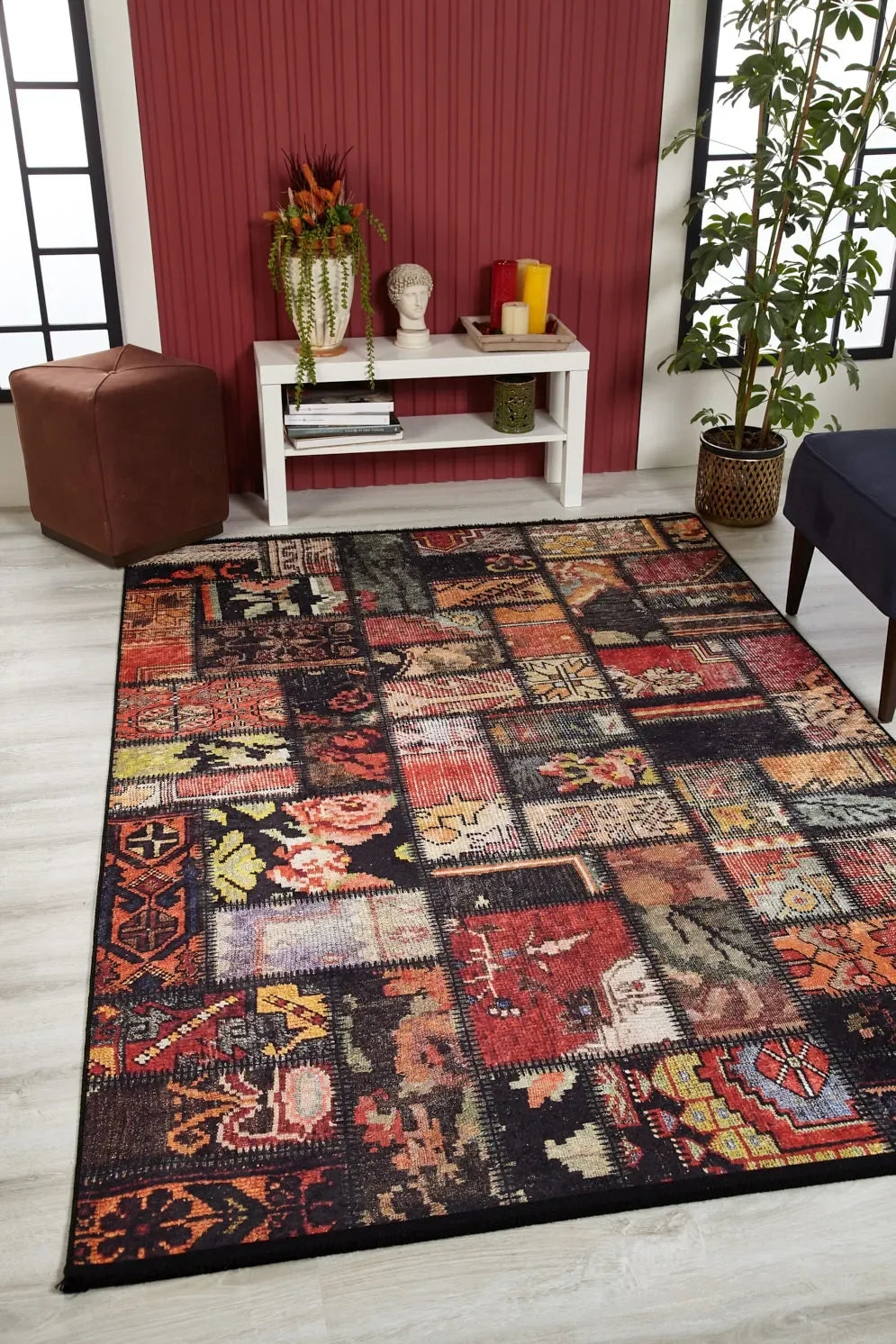 Çok Renkli Otantik Rustik Kilim Patchwork Halı-Pera Halı