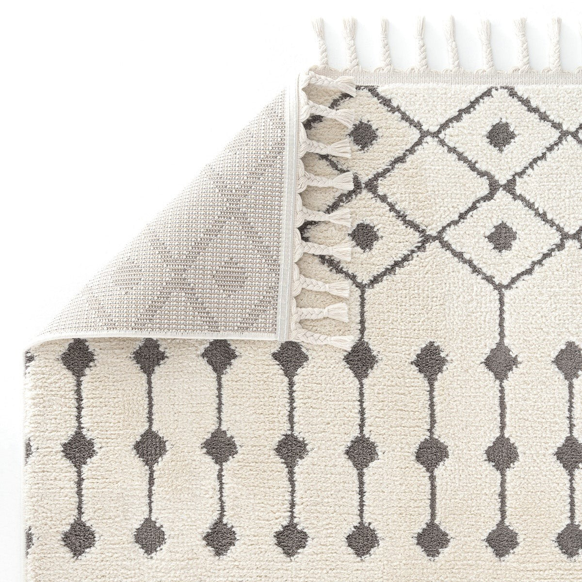 Krem Bej Etnik Geometrik Saçaklı Modern Halı