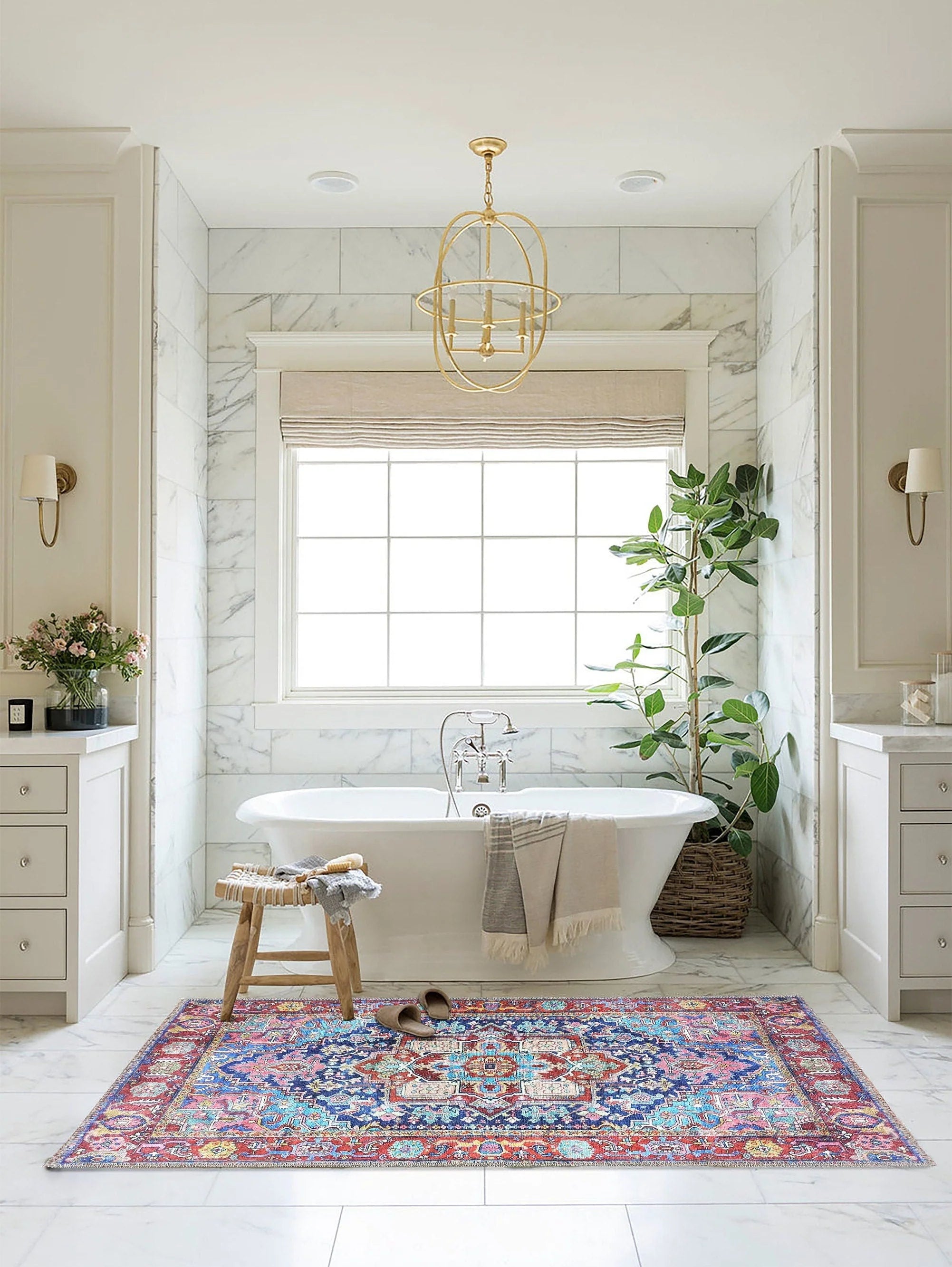 Grauer Vintage-Teppich mit geometrischem Muster