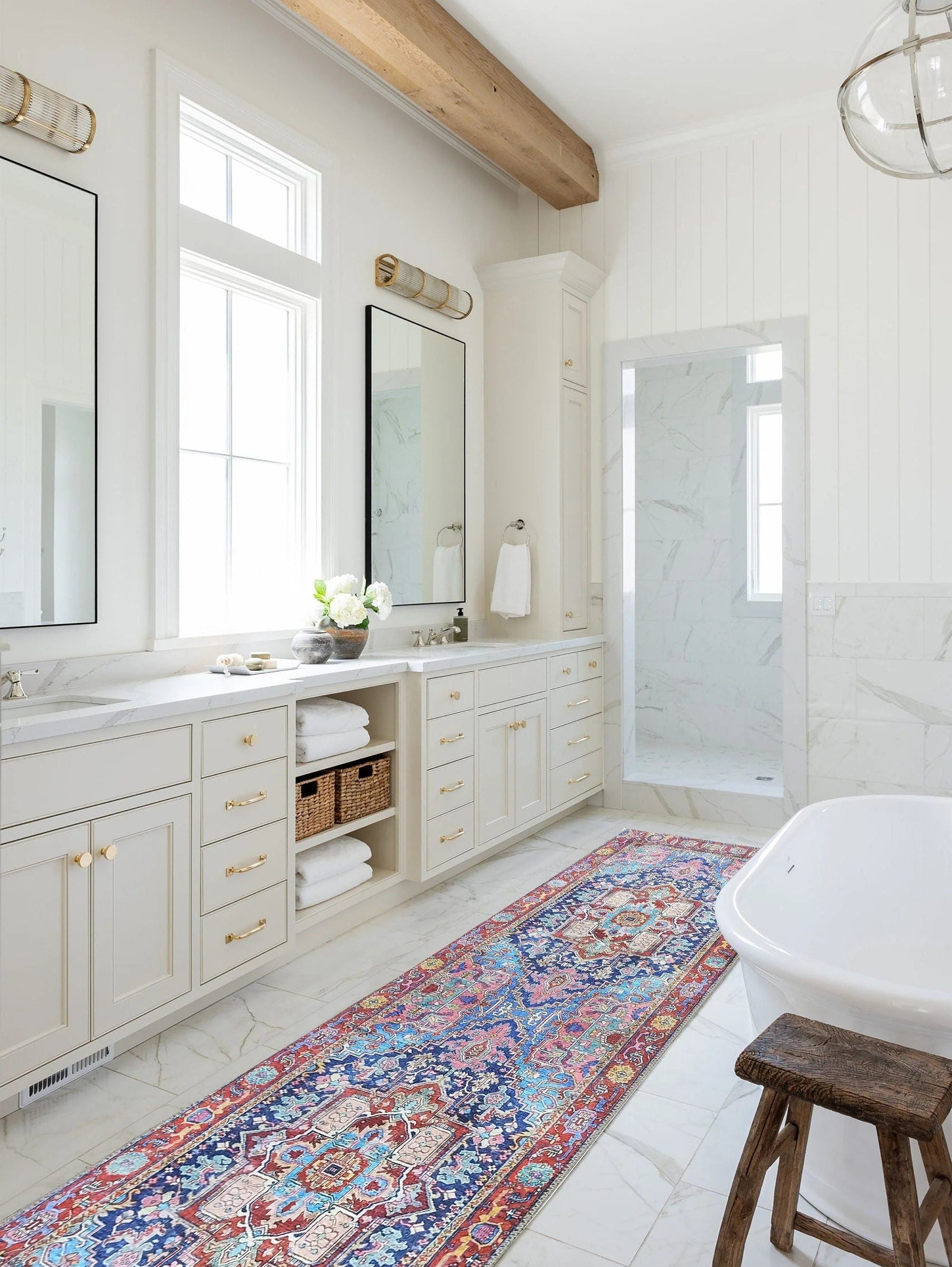 Grauer Vintage-Teppich mit geometrischem Muster