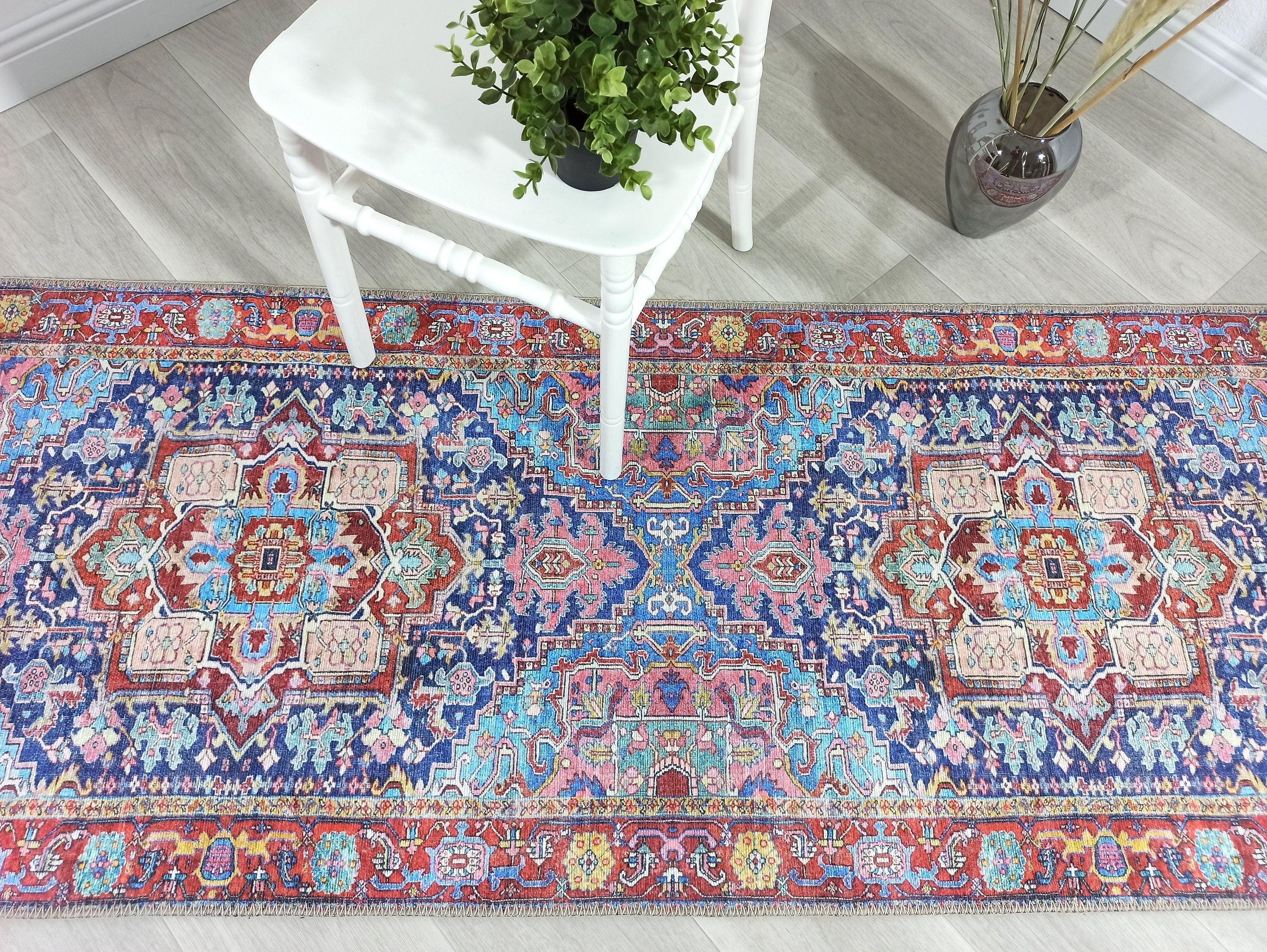 Grauer Vintage-Teppich mit geometrischem Muster