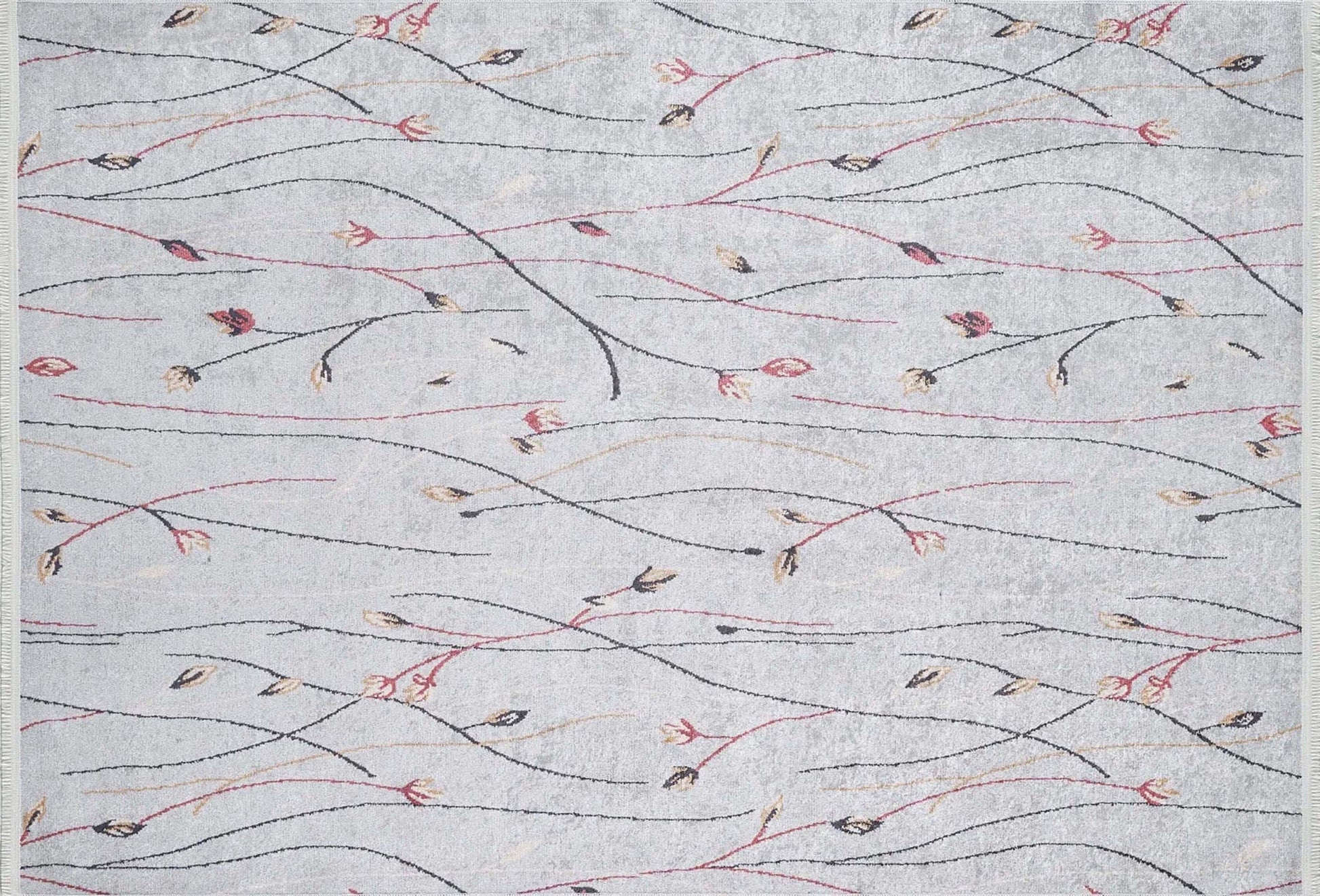 Gri Minimalist Çiçek Desenli Halı - Pera Halı