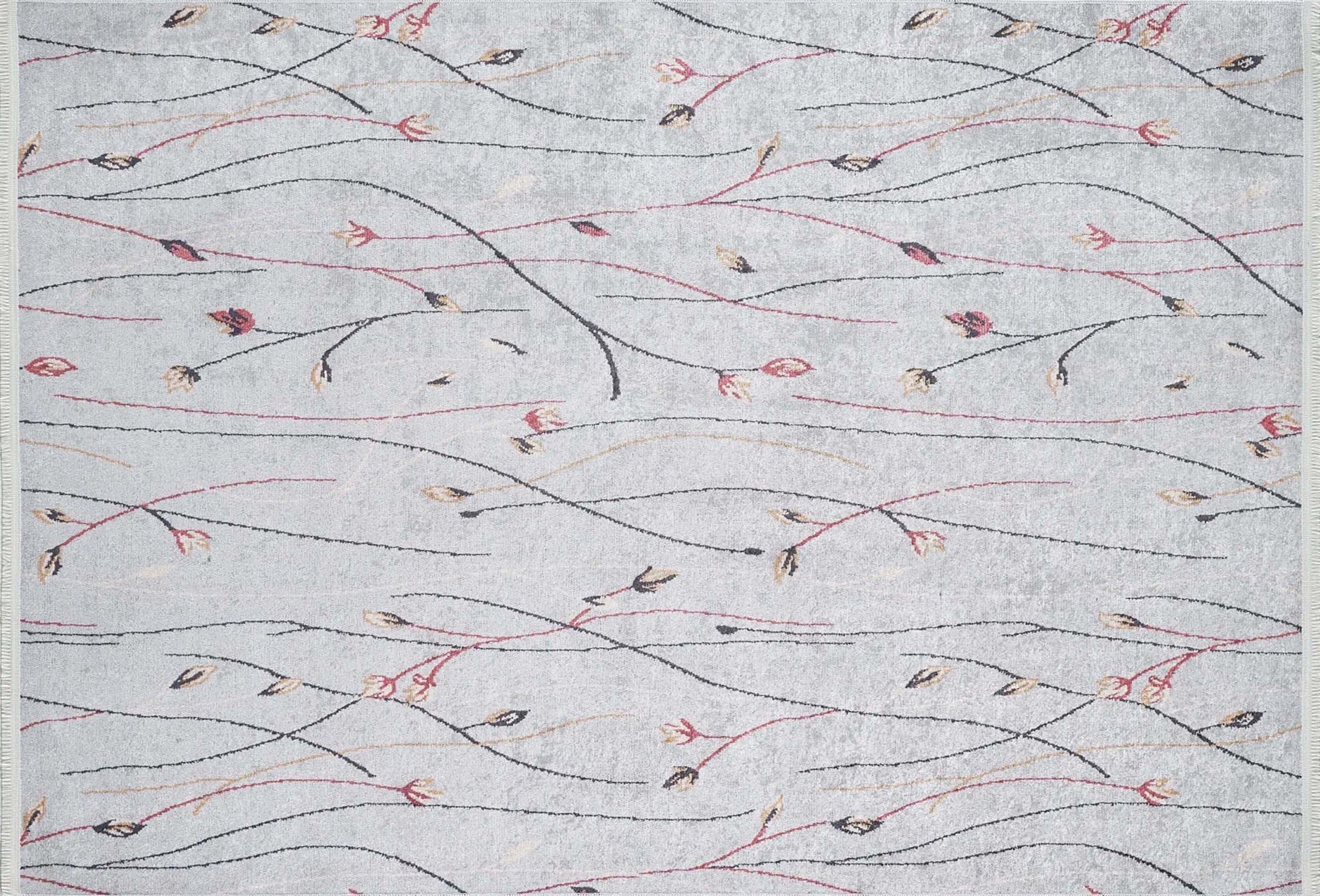 Gri Minimalist Çiçek Desenli Halı - Pera Halı