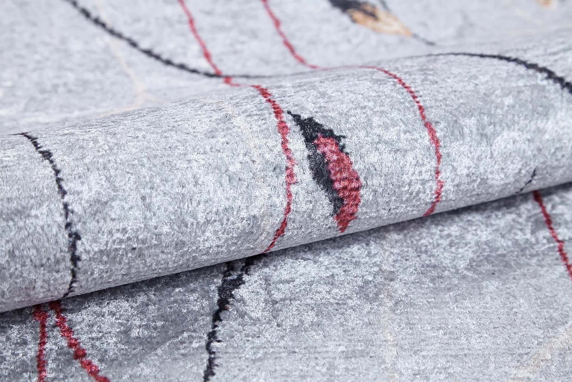 Gri Minimalist Çiçek Desenli Halı - Pera Halı