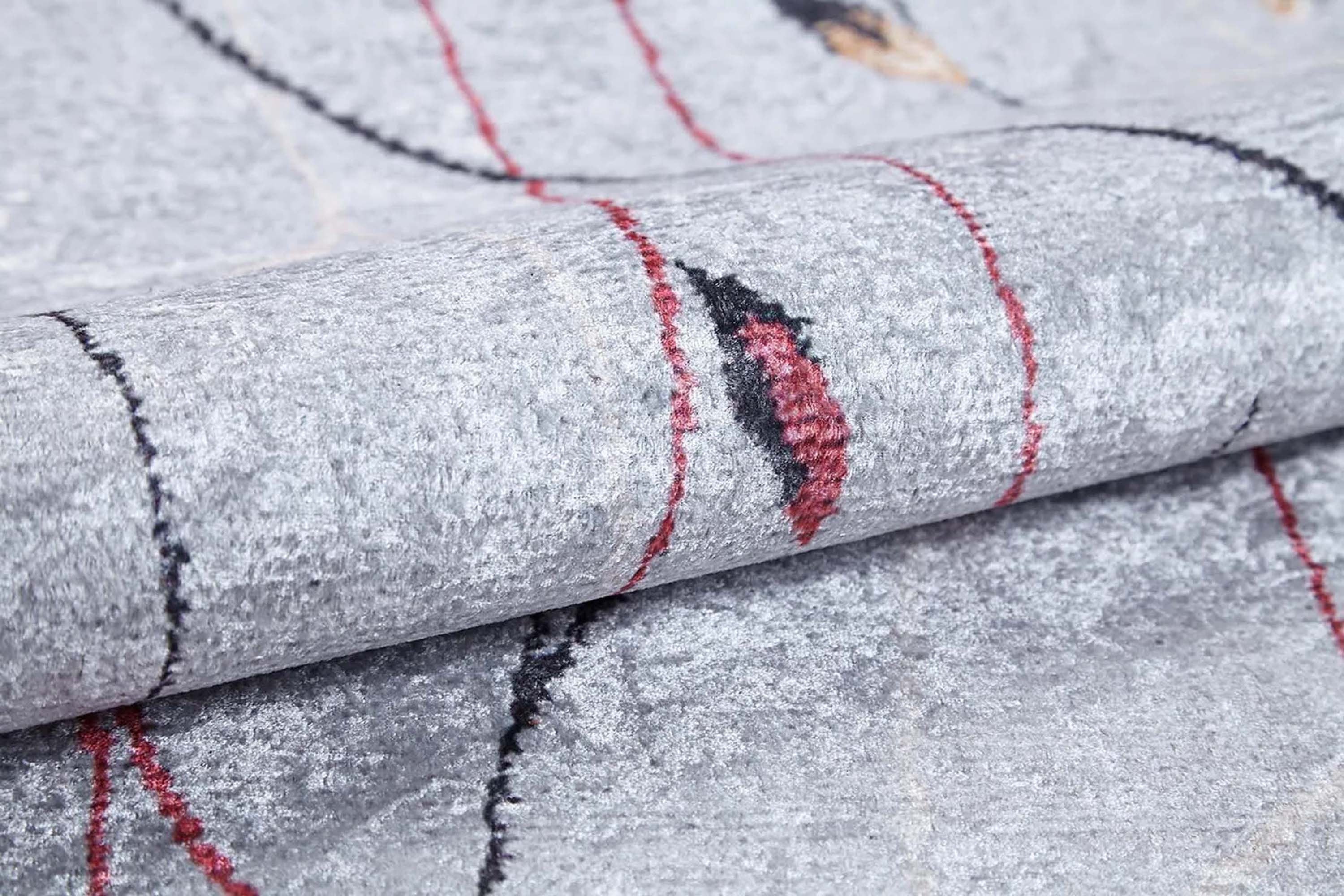 Gri Minimalist Çiçek Desenli Halı - Pera Halı
