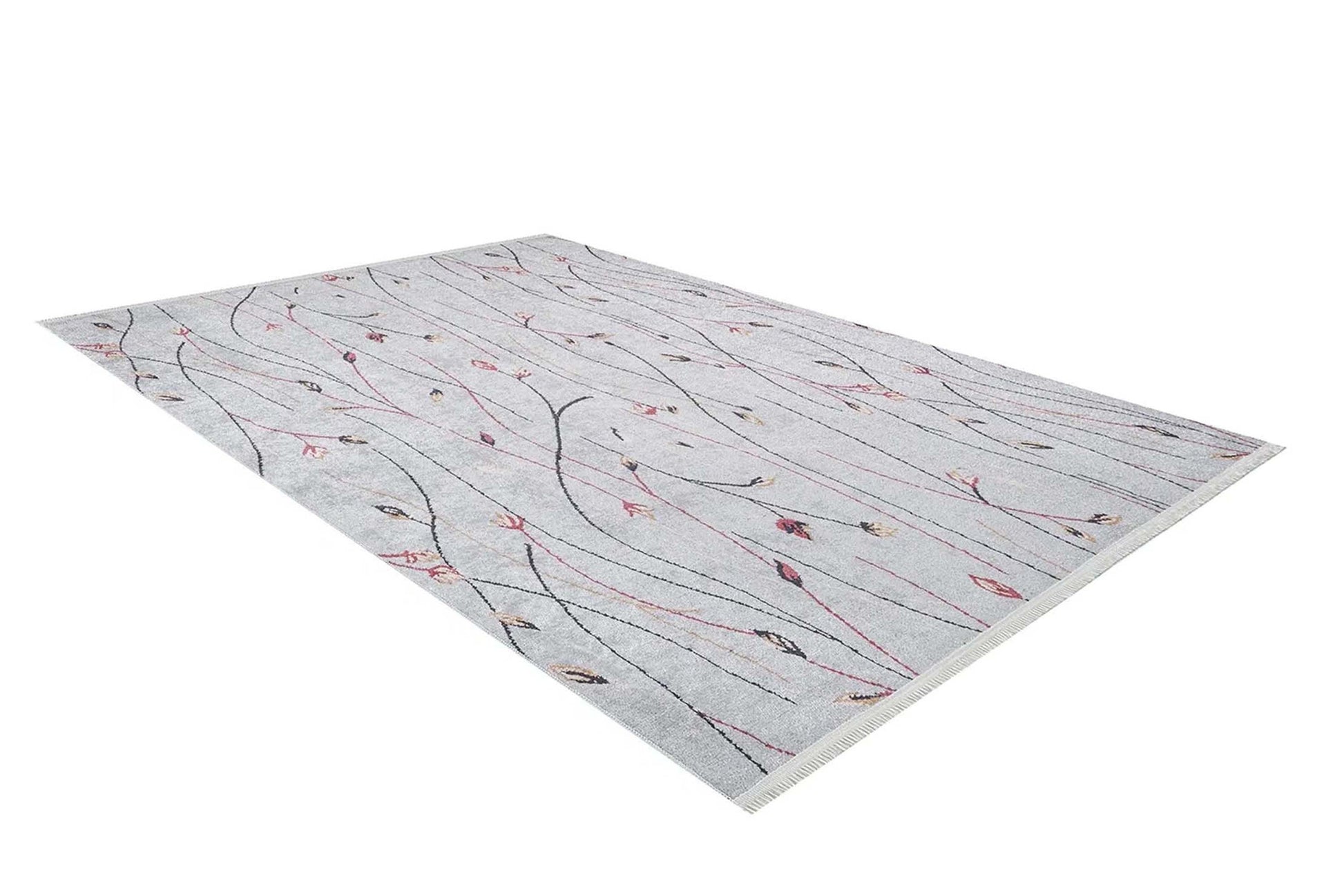 Gri Minimalist Çiçek Desenli Halı - Pera Halı