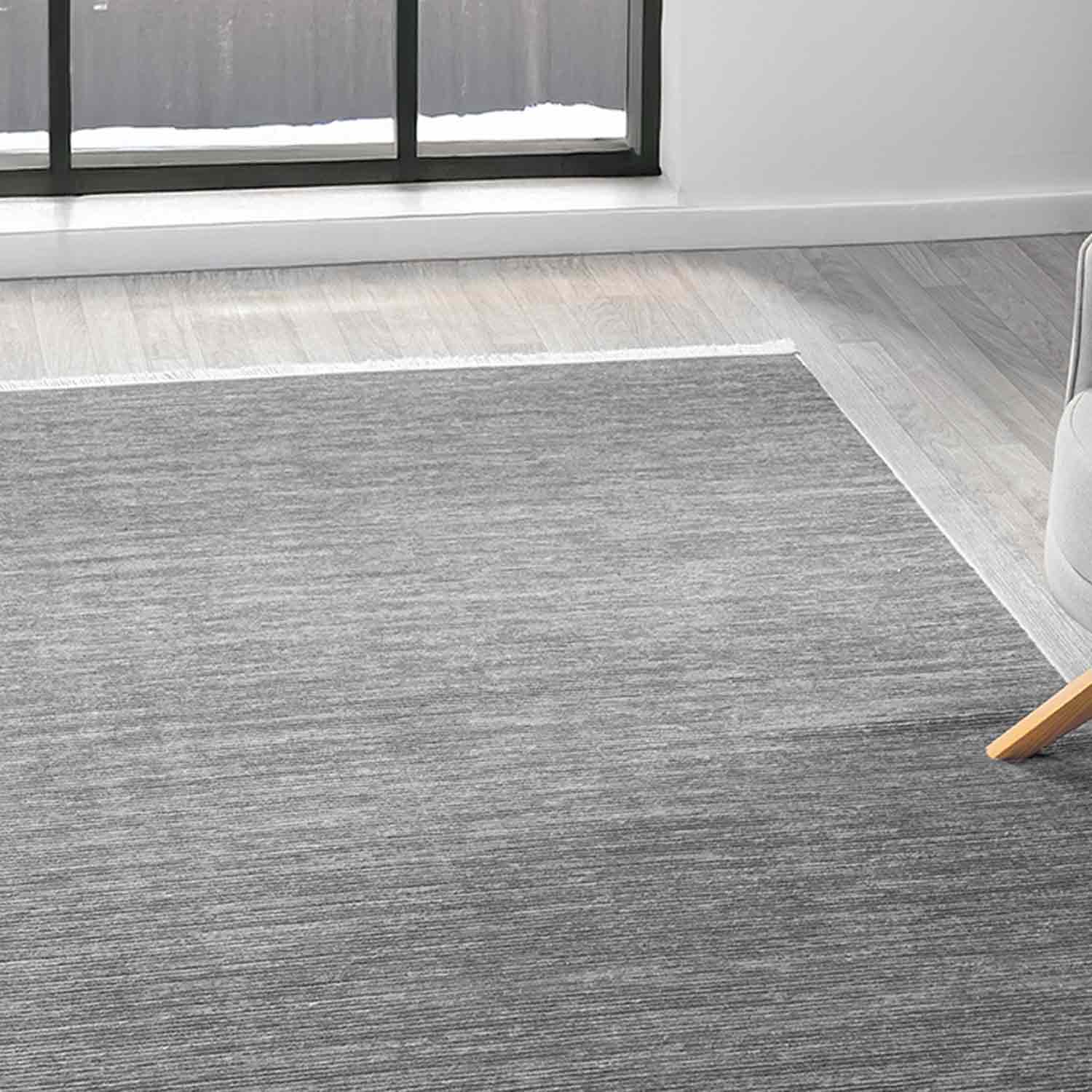 Düz Antrasit Gri Yatay Çizgili Modern Halı-Pera Halı