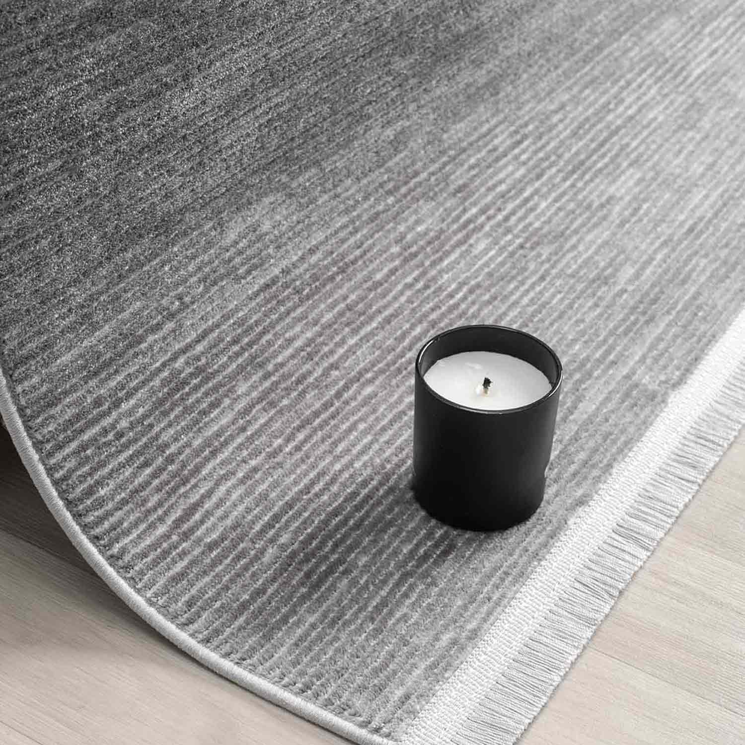 Düz Antrasit Gri Yatay Çizgili Modern Halı-Pera Halı