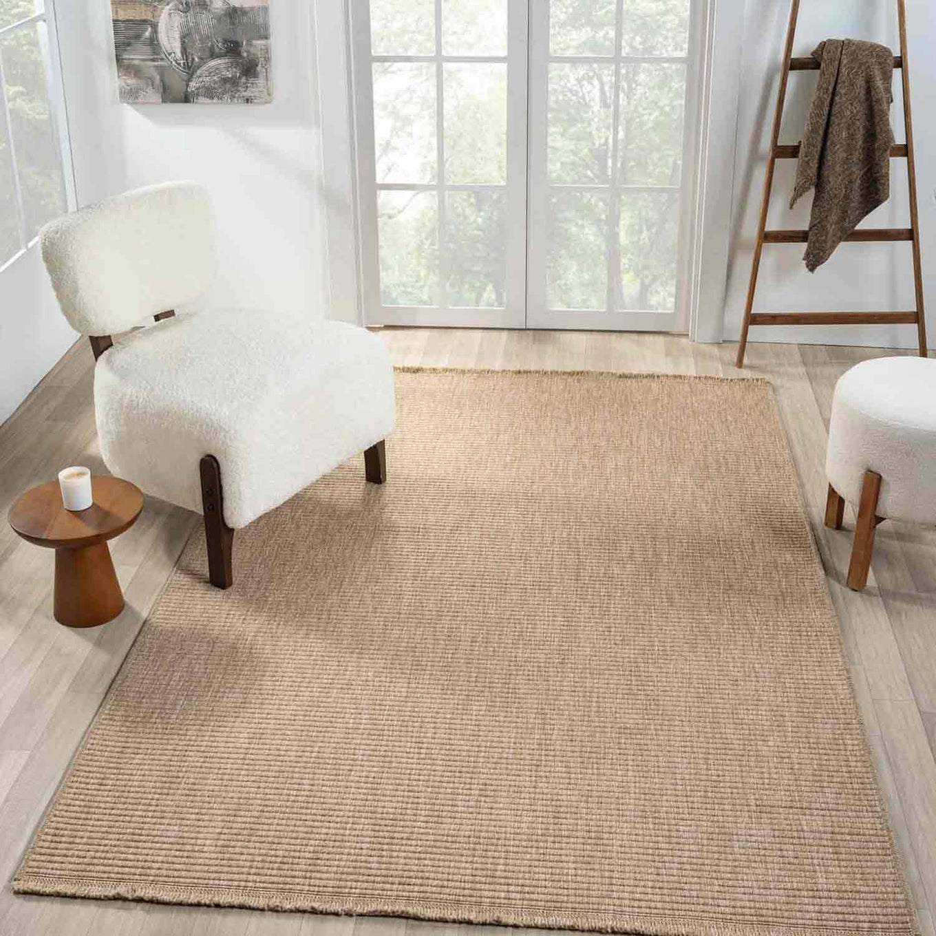 Düz Bej Kahve Tonlarında Hasır Dokulu Halı