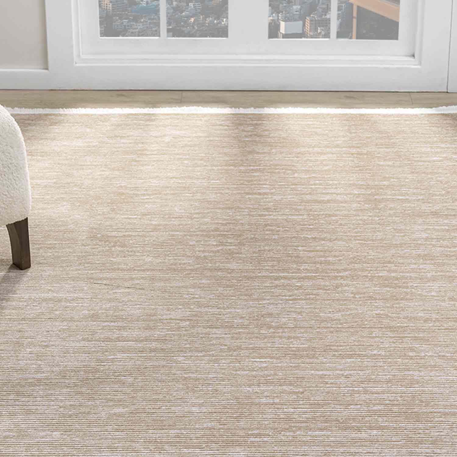 Düz Bej Kahve Yatay Çizgili Modern Halı-Pera Halı