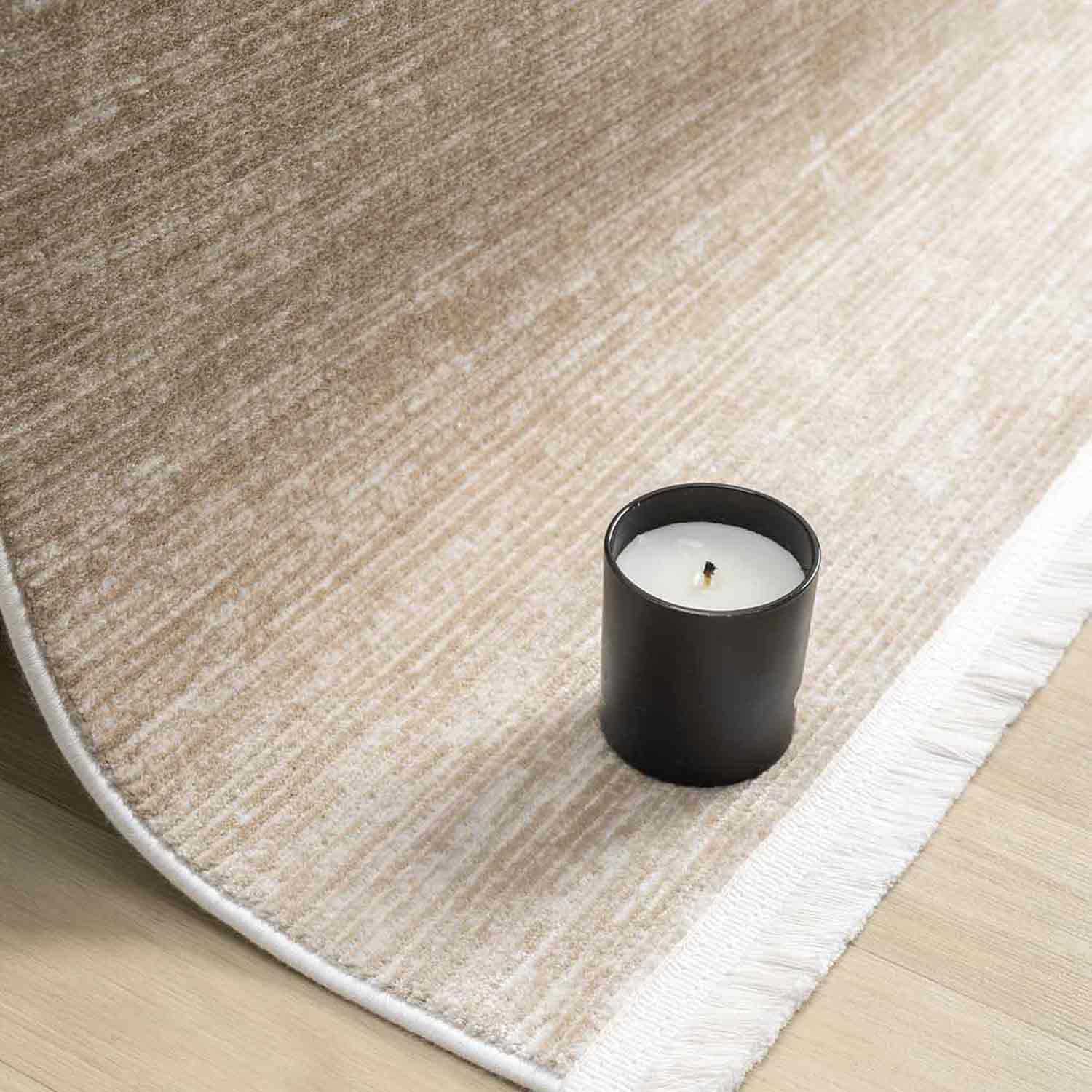 Düz Bej Kahve Yatay Çizgili Modern Halı-Pera Halı