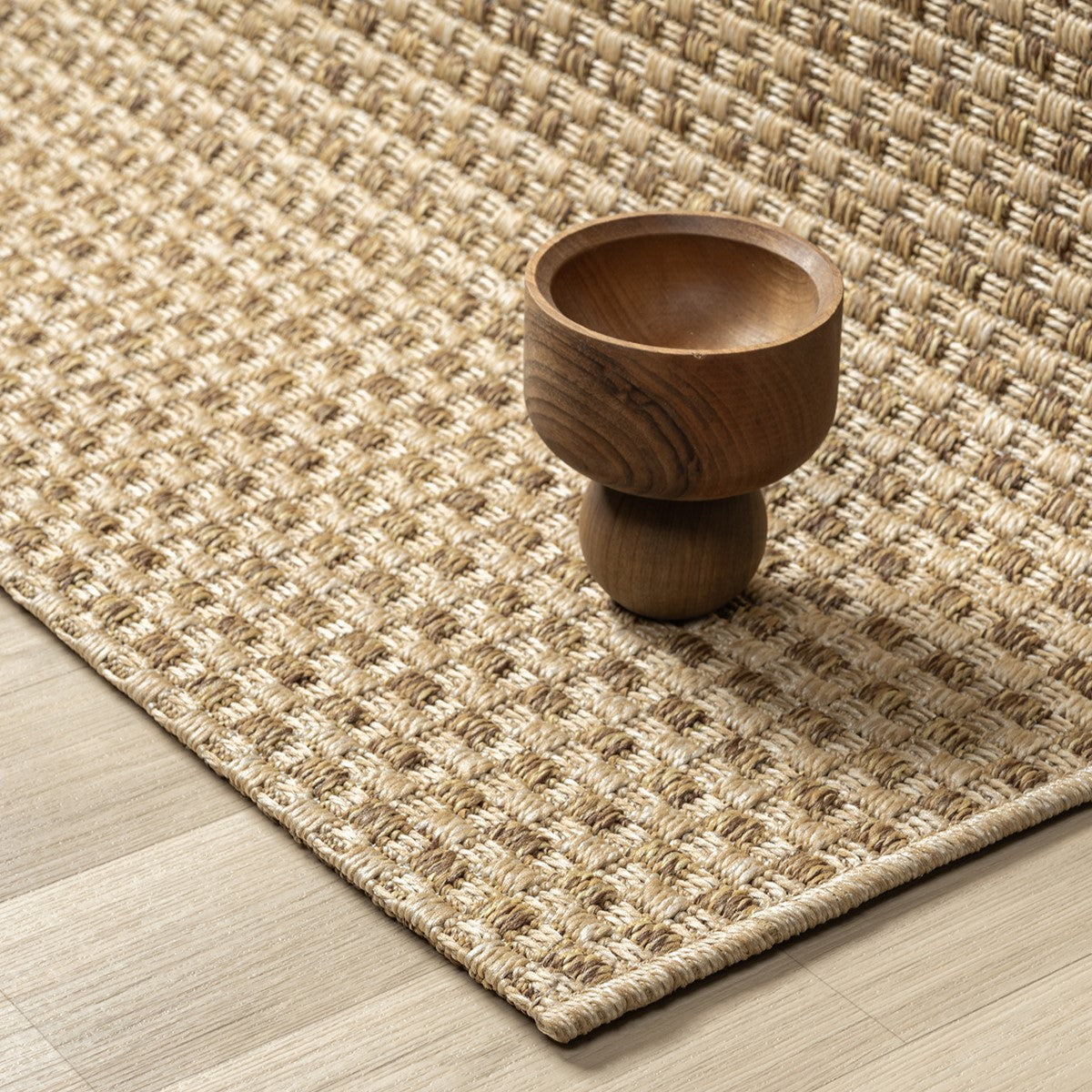 Düz Bej Kareli Hasır Dokuma Modern Halı-Pera Halı