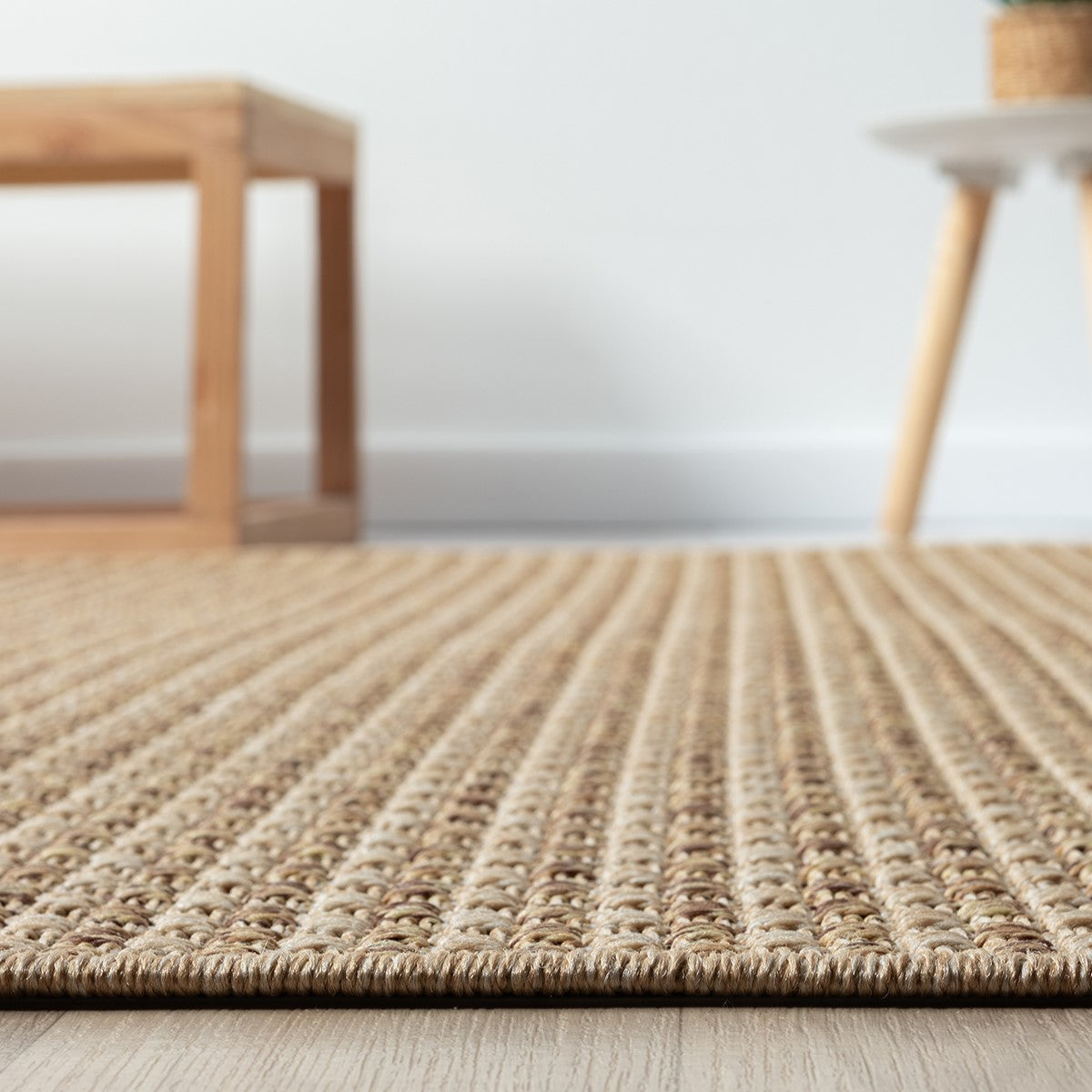 Düz Bej Kareli Hasır Dokuma Modern Halı-Pera Halı