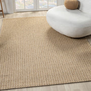 Düz Bej Kareli Hasır Dokuma Modern Halı-Pera Halı