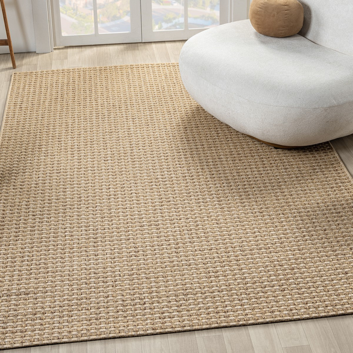 Düz Bej Kareli Hasır Dokuma Modern Halı-Pera Halı