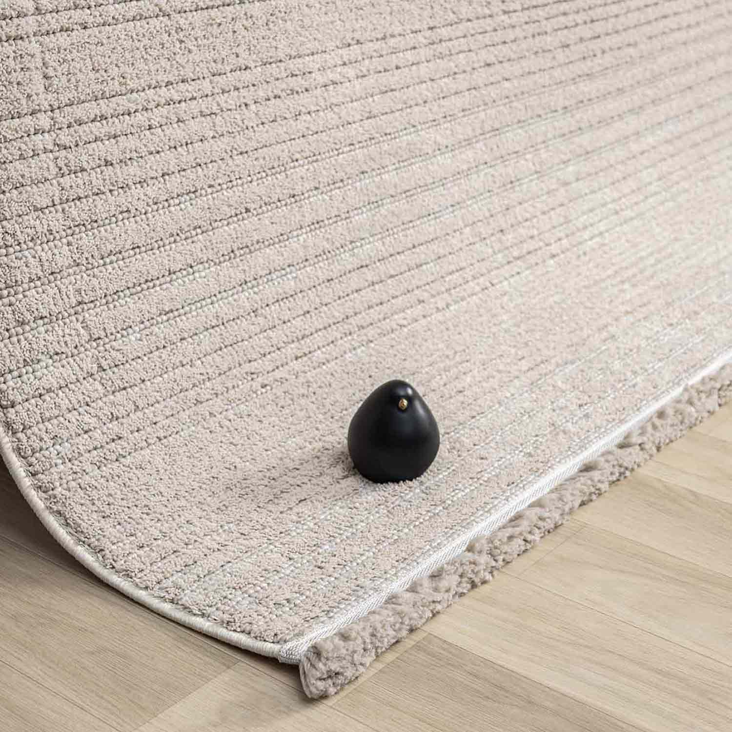 Düz Bej Yatay Çizgili Modern Halı-Pera Halı