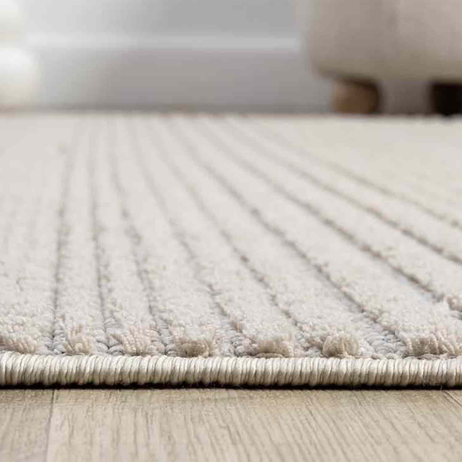 Düz Bej Yatay Çizgili Modern Halı-Pera Halı