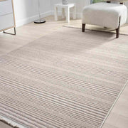 Düz Bej Yatay Çizgili Modern Halı-Pera Halı
