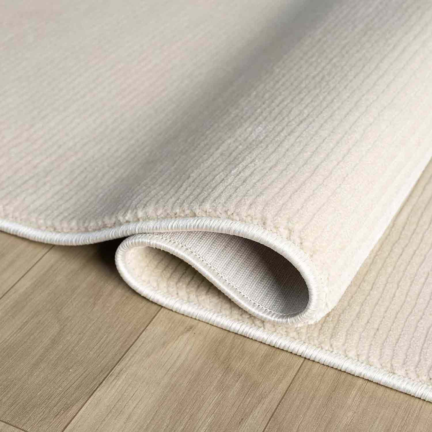 Düz Krem Bej Sade Dikey Çizgili Modern Yıkanabilir Halı-Pera Halı